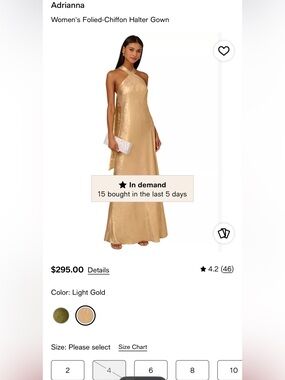Adrianna Papell Foiled Trumpet Halter Gown in Light Gold